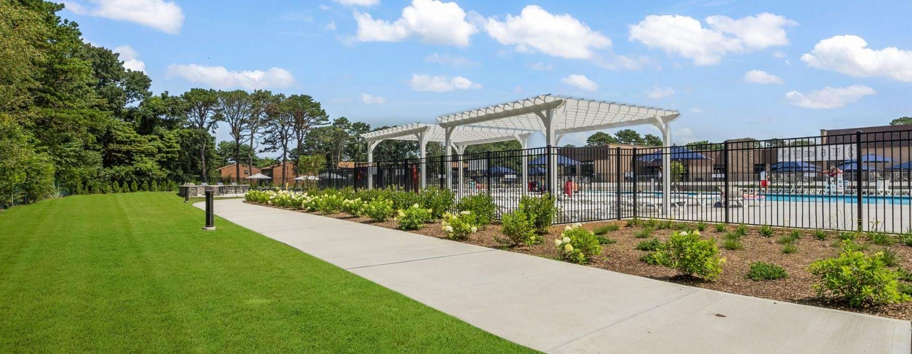 a poolside walking path