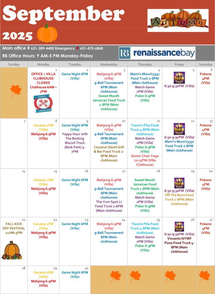 September 2025 Events Calendar – Renaissance Bay